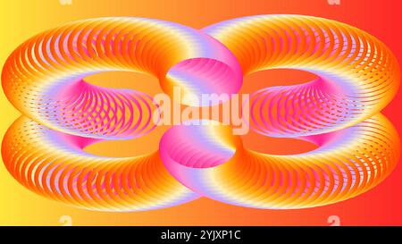 Abstract background of complex pattern of overlapping circles with gradient of orange white purple and pink Stock Vector