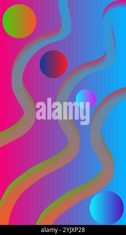 Abstract vertical background with colorful balls and colorful waves up down Stock Vector
