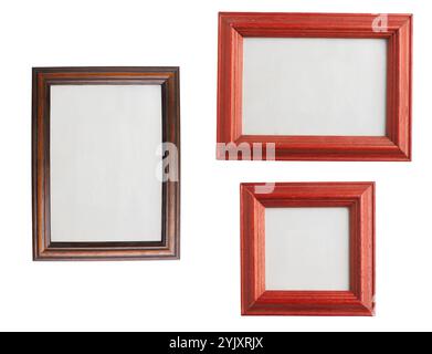 Old wooden vintage photo frames on a white background, space for your image Stock Photo