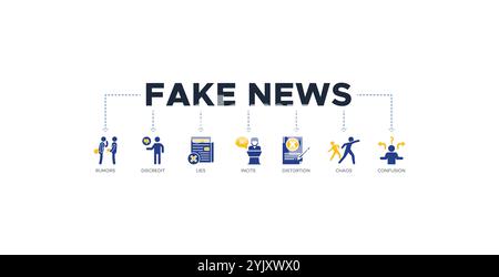 Fake news banner web icon vector illustration concept with icon of rumors, discredit, lies, incite, distortion, chaos and confusion Stock Vector