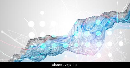 Abstract frame wave with colored spots on it and curved lines. Plexus effect. Hand drawn vector. Stock Vector
