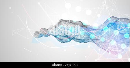 Abstract frame wave with colored spots on it and curved lines. Plexus effect. Hand drawn vector. Stock Vector