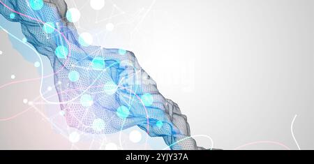 Abstract frame wave with colored spots on it and curved lines. Plexus effect. Hand drawn vector. Stock Vector