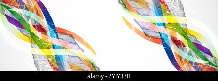 Abstract wireframe wave with colored lines in wave style. Plexus effect. Hand drawn vector. Stock Vector