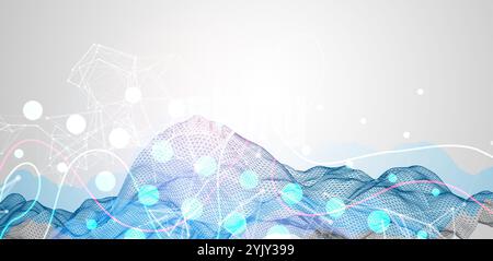 Abstract frame wave with colored spots on it and curved lines. Plexus effect. Hand drawn vector. Stock Vector