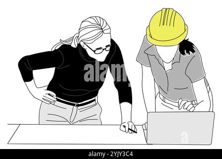 Two business woman, architect engineers sketch art Stock Vector