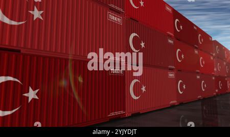 Turkey export production and import cargo containers in row business ...