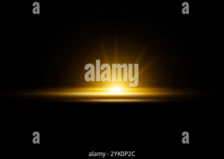 Orange light effect Glowing light bursts with sparkles. Glow light effect set, lens flare, explosion, glitter, line, sun flash, spark and star. Abstra Stock Photo