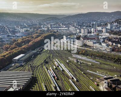 Track apron at the main railway station, Europaviertel Stuttgart. After completion of the Stuttgart 21 project, flats and the new Rosenstein neighbour Stock Photo