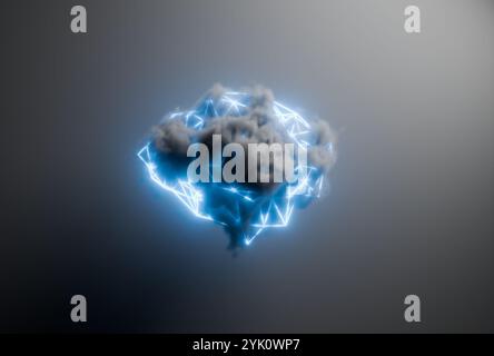 Cloud computing, artificial intelligence abstract concept Digital cloud with neon wireframe. Digital 3D rendering. Stock Photo