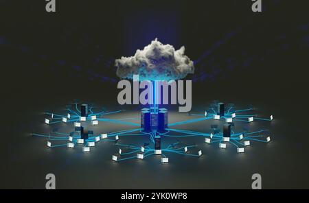 Cloud computing, network infrastructure concept. Digital 3D rendering. Stock Photo