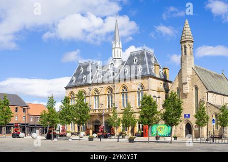 Bishop Auckland Town Hall Bishop Auckland Library and St Anne's Church Market Place Bishop Auckland County Durham Tees Valley England UK GB Europe Stock Photo