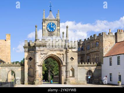 Auckland Castle gate with a Square clock tower Gateway to the Bishop's Palace in Bishop Auckland County Durham Tees Valley England UK GB Europe Stock Photo