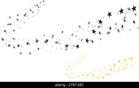 falling stars with curved path. vector illustration isolated on white background. Stock Vector