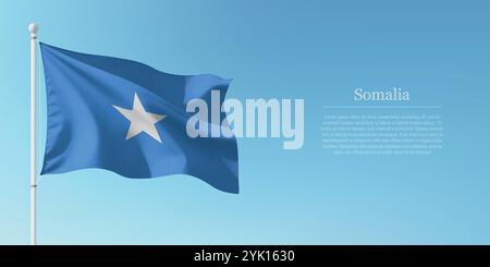 Waving flag of Somalia on a pole with a blue sky backdrop with copyspace Stock Vector