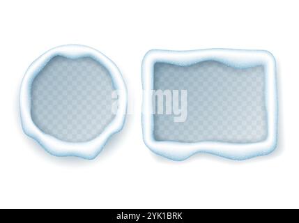 Collection of round and square snow frames. Vector 3D illustration. Stock Vector