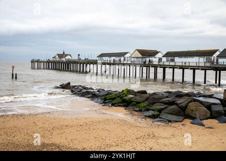 Southwold, Suffolk, 16th November 2024, People were out walking despite the dull and dismal cloudy weather it was 11C with a slight breeze in Southwold, Suffolk, the forecast is for rain for the next few days. People were visiting the selection of small shops too on the high street. Credit: Keith Larby/Alamy Live News Stock Photo