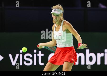 Malaga, Malaga, Spain. 16th Nov, 2024. Magdalena Frech of Poland, returns with forehand against Marie Bouzkova of Czechia during the 2024 Billie Jean King Cup Finals - Womens Tennis (Credit Image: © Mathias Schulz/ZUMA Press Wire) EDITORIAL USAGE ONLY! Not for Commercial USAGE! Stock Photo