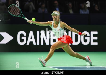 Malaga, Malaga, Spain. 16th Nov, 2024. Magdalena Frech of Poland, returns with forehand against Marie Bouzkova of Czechia during the 2024 Billie Jean King Cup Finals - Womens Tennis (Credit Image: © Mathias Schulz/ZUMA Press Wire) EDITORIAL USAGE ONLY! Not for Commercial USAGE! Stock Photo