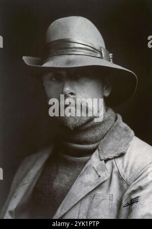 Edward Sheriff Curtis Self-Portrait. Photo taken by Edward Curtiss. Photo taken by Edward Curtis. Edward Sheriff Curtis was an american ethnoggrapher and photographer who spent many years of his life researching and illustrating the mammoth 20 volume series called The North American Indian. Stock Photo