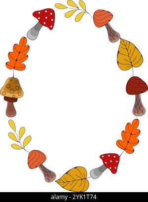 Autumn frame with leaves and mushrooms vector illustration Stock Vector