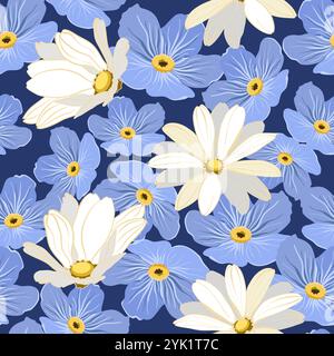 Forget me not flowers and daisies vector pattern Stock Vector