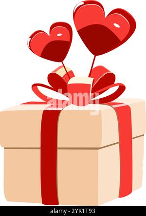 Gift box with a decorative bow and ribbon for Valentine Day vector illustration Stock Vector