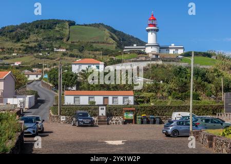 View of Topo and the lighthouse in Sao Jorge, Azores, Portugal. Stock Photo