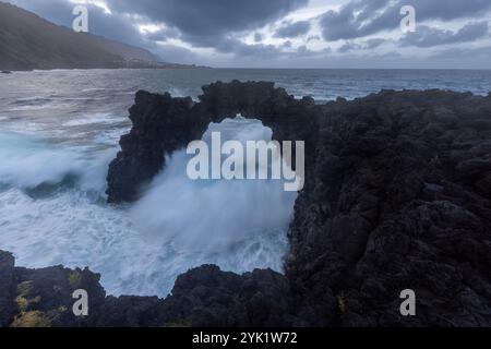 The Fajã da Ribeira d’Areia is located in the North of the São Jorge island, Azores. Stock Photo