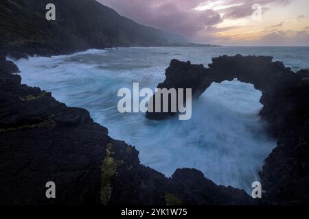 The Fajã da Ribeira d’Areia is located in the North of the São Jorge island, Azores. Stock Photo