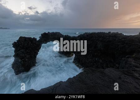 The Fajã da Ribeira d’Areia is located in the North of the São Jorge island, Azores. Stock Photo