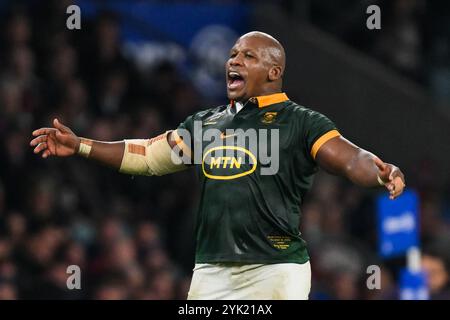 Bongi Mbonambi of South Africa gives his team instructions during the Autumn Nations Series match England vs South Africa at Allianz Stadium,, Twickenham, United Kingdom, 16th November 2024  (Photo by Craig Thomas/News Images) Stock Photo