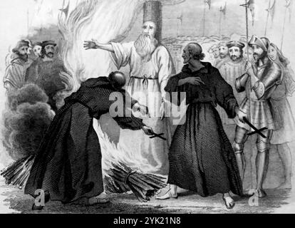 THOMAS CRANMER (1489-1556) Archbishop of Canterbury is burnt at the stake in a 19th century engraving Stock Photo