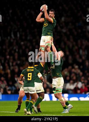 London, England. 16th November, 2024. South Africa's Eben Etzebeth in the line out during the 2024 Autumn Nations Series match between England and South Africa at Allianz Stadium, Twickenham. Credit: Ben Whitley/Alamy Live News Stock Photo