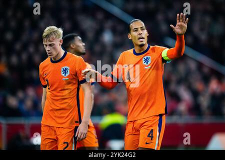 Amsterdam - Jan-Paul van Hecke of The Netherlands, Virgil van Dijk of The Netherlands during the fourth round of the new format of The Champions League 2024/2025. The match is set between The Netherlands and Hungary at Johan Cruijff ArenA on 16 November 2024 in Amsterdam, The Netherlands. (Box to Box Pictures/Yannick Verhoeven) Stock Photo