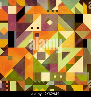 Abstract shapes background made of triangles, squares, and rectangles in a square design with vintage grungy texture Stock Photo