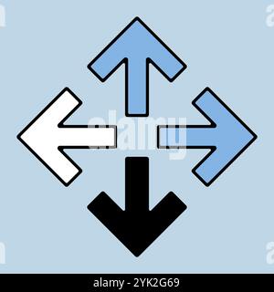 Four arrows pointing from the center vector icon. Navigation sign. Graph symbol for travel and tourism web site and apps design, logo, app, UI Stock Vector