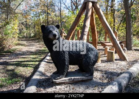 Sculpture black bear at Madbin Jina at Point Pelee National Park in Leamington, Ontario, Canada Stock Photo