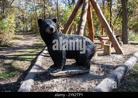 Sculpture black bear at Madbin Jina at Point Pelee National Park in Leamington, Ontario, Canada Stock Photo