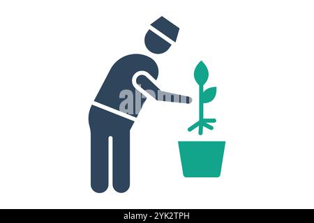 Planting icon. solid icon style. people with plant. icon related to gardening. nature elements vector illustration Stock Vector