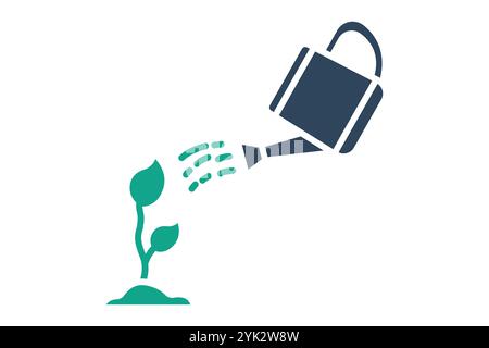 Watering icon. solid icon style. watering can with plant. icon related to gardening. nature elements vector illustration Stock Vector