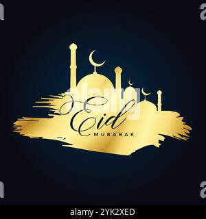 shiny golden eid mubarak background vector illustration Stock Vector