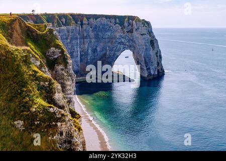 AERIAL VIEW OF THE CLIFFS OF THE ALABASTER COAST ABOVE LA HEVE CAPE AND ...