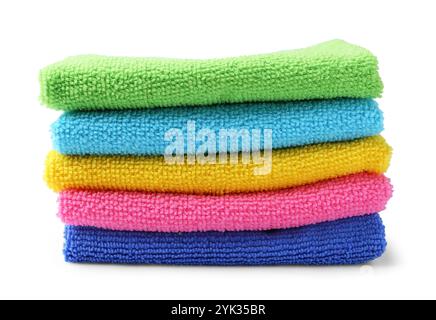 Stack of different microfiber cloths isolated on white Stock Photo