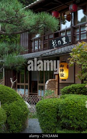 Sugi no Sato local traditional ryokan (Japanese inn) main entrance in the mountain village of Kurama, Kyoto, japan. Stock Photo