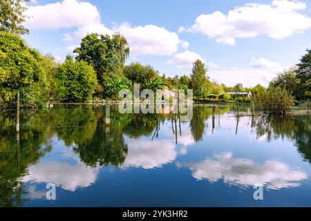 Hortillonnages (floating gardens), boat tour through the water labyrinth of allotment gardens in Amiens in the Somme department in the Hauts-de-France Stock Photo