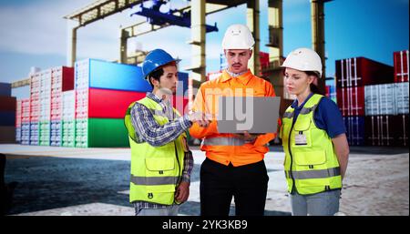 Team Solving Ship Port Problem. Teamwork Meeting Stock Photo