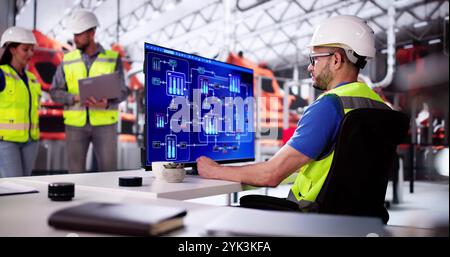 Engineer Operator Using Scada System At Industrial Plant Stock Photo