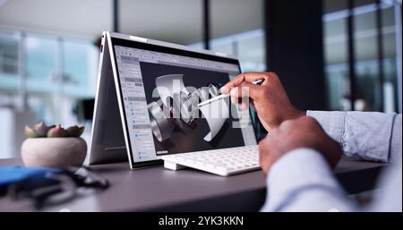 Engineer Using 3D CAD Software On PC Stock Photo