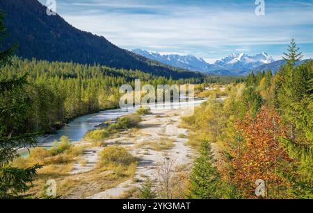 The Isar between Wallgau and Vorderriß in autumn, Upper Bavaria, Bavaria, Germany, Europe Stock Photo